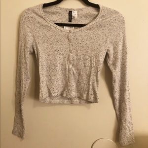 Peppered Gray Long Sleeve Ribbed Crop Top